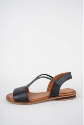 Hakiki Deri Siyah Kadın Düz Sandalet 261141502