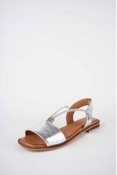 Hakiki Deri Gümüş Kadın Düz Sandalet 261141502