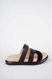 Hakiki Deri Siyah Süet-Siyah Kadın Düz Terlik 261162601