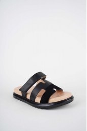 Hakiki Deri Siyah Süet-Siyah Kadın Düz Terlik 261162601