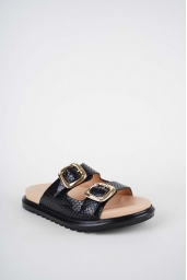 Hakiki Deri Siyah Baskı Kadın Düz Terlik 261162605