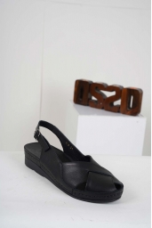 Hakiki Deri Siyah Kadın Komfort Sandalet 241177504