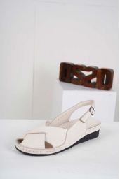 Hakiki Deri Bej Kadın Komfort Sandalet 241177504