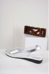 Hakiki Deri Gümüş Kadın Komfort Sandalet 241177504