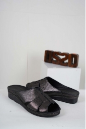 Hakiki Deri Siyah Saten Kadın Komfort Terlik 241177602