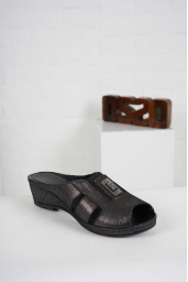 Hakiki Deri Siyah Saten Kadın Komfort Terlik 241177603