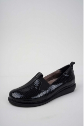 Hakiki Deri Kürklü Siyah Petek Rugan Kadın Comfort Ayakkabı 242177105