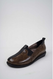 Hakiki Deri Kürklü Kahve Petek Rugan Kadın Comfort Ayakkabı 242177105