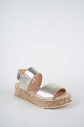 Hakiki Deri Altın Kadın Dolgu Topuk Sandalet 261189501