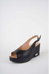 Hakiki Deri Siyah Kadın Dolgu Topuk Sandalet 261189502