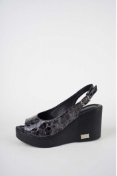 Hakiki Deri Gri Mermer Rugan Kadın Dolgu Topuk Sandalet 261189502