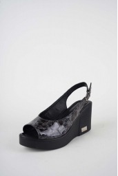 Hakiki Deri Gri Mermer Rugan Kadın Dolgu Topuk Sandalet 261189502