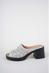 Hakiki Deri Lame Baskılı Kadın Topuklu Terlik 261189601