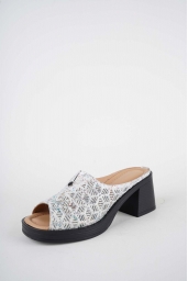 Hakiki Deri Lame Baskılı Kadın Topuklu Terlik 261189601