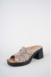 Hakiki Deri Altın Yılan Baskı Kadın Topuklu Terlik 261189601