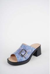 Hakiki Deri Kot Baskılı Kadın Topuklu Terlik 261189604