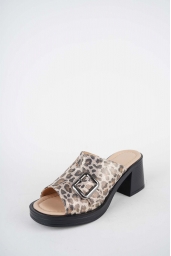 Hakiki Deri Leopar Kadın Topuklu Terlik 261189604