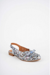 Hakiki Deri Mavi Baskılı Kadın Burun Kapalı Sandalet 261214509