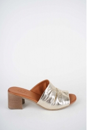 Hakiki Deri Koyu Altın Kadın Topuklu Terlik 261215612