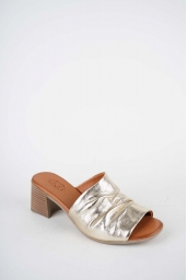 Hakiki Deri Koyu Altın Kadın Topuklu Terlik 261215612