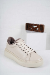 Hakiki Deri Kürklü Bej Kadın Sneaker Ayakkabı 232220101