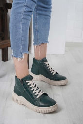 Hakiki Deri Koyu Yeşil Kadın Casual Bot 232220206