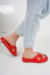 Hakiki Deri Kırmızı Kadın Dolgu Topuklu Terlik 231229612