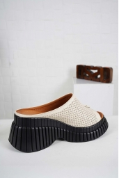 Hakiki Deri Bej Kadın Dolgu Topuk Terlik 241229608