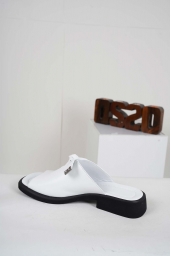 Hakiki Deri Beyaz Kadın Topuklu Terlik 241229614