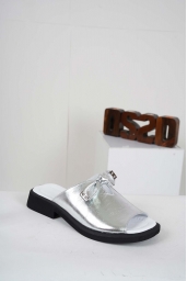 Hakiki Deri Gümüş Kadın Topuklu Terlik 241229614