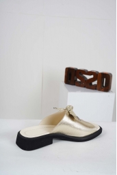 Hakiki Deri Altın Kadın Topuklu Terlik 241229614