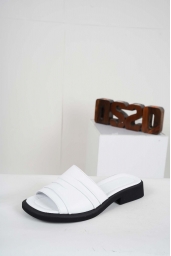 Hakiki Deri Beyaz Kadın Topuklu Terlik 241229615