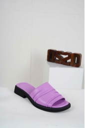 Hakiki Deri Mor Kadın Topuklu Terlik 241229615