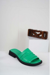 Hakiki Deri Çimen Yeşili Kadın Topuklu Terlik 241229615