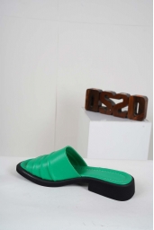 Hakiki Deri Çimen Yeşili Kadın Topuklu Terlik 241229615