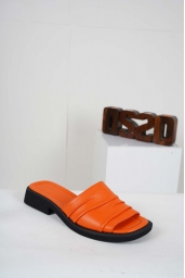 Hakiki Deri Turuncu Kadın Topuklu Terlik 241229615