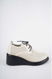 Hakiki Deri Bej Kadın Dolgu Topuklu Ayakkabı 261229102