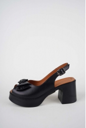 Hakiki Deri Siyah Kadın Topuklu Sandalet 261229503