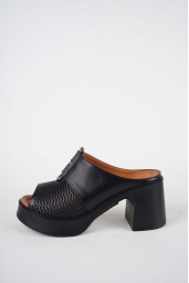 Hakiki Deri Siyah Kadın Topuklu Sandalet 261229601