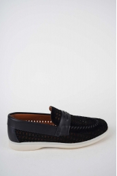 Hakiki Deri Siyah Süet-Siyah Kadın Makosen Ayakkabı 261507Z101