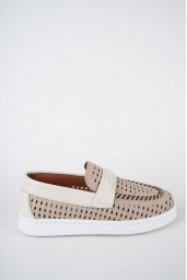 Hakiki Deri Kum Nubuk-Bej Floter Kadın Makosen Ayakkabı 261507Z103