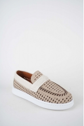 Hakiki Deri Kum Nubuk-Bej Floter Kadın Makosen Ayakkabı 261507Z103