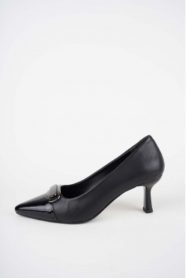 Hakiki Deri Siyah-Siyah Rugan Kadın Topuklu Ayakkabı 252105101