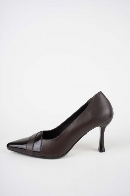 Hakiki Deri Kahve-Kahve Rugan Kadın Topuklu Ayakkabı 252105102