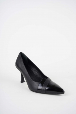 Hakiki Deri Siyah-Siyah Rugan Kadın Topuklu Ayakkabı 252105102