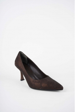 Hakiki Deri Kahve Baskılı Kadın Topuklu Ayakkabı 252105103