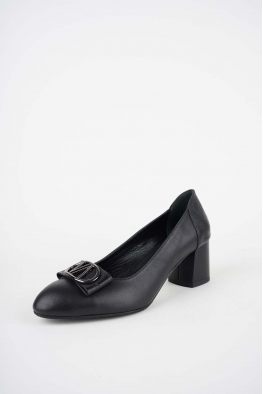 Hakiki Deri Siyah-Siyah Kroko Kadın Topuklu Ayakkabı 252105106