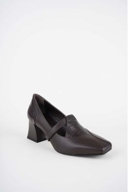 Hakiki Deri Kahve-Kahve Kroko Kadın Topuklu Ayakkabı 252105107