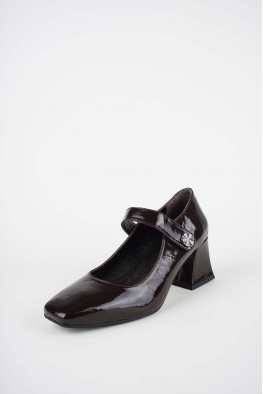 Hakiki Deri Kahve Rugan Kadın Topuklu Ayakkabı 252105108