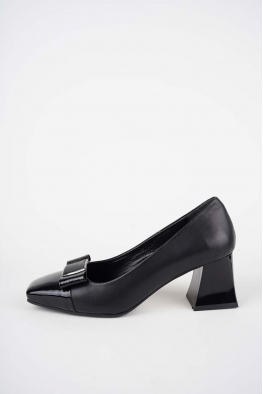 Hakiki Deri Siyah-Siyah Rugan Kadın Topuklu Ayakkabı 252105109